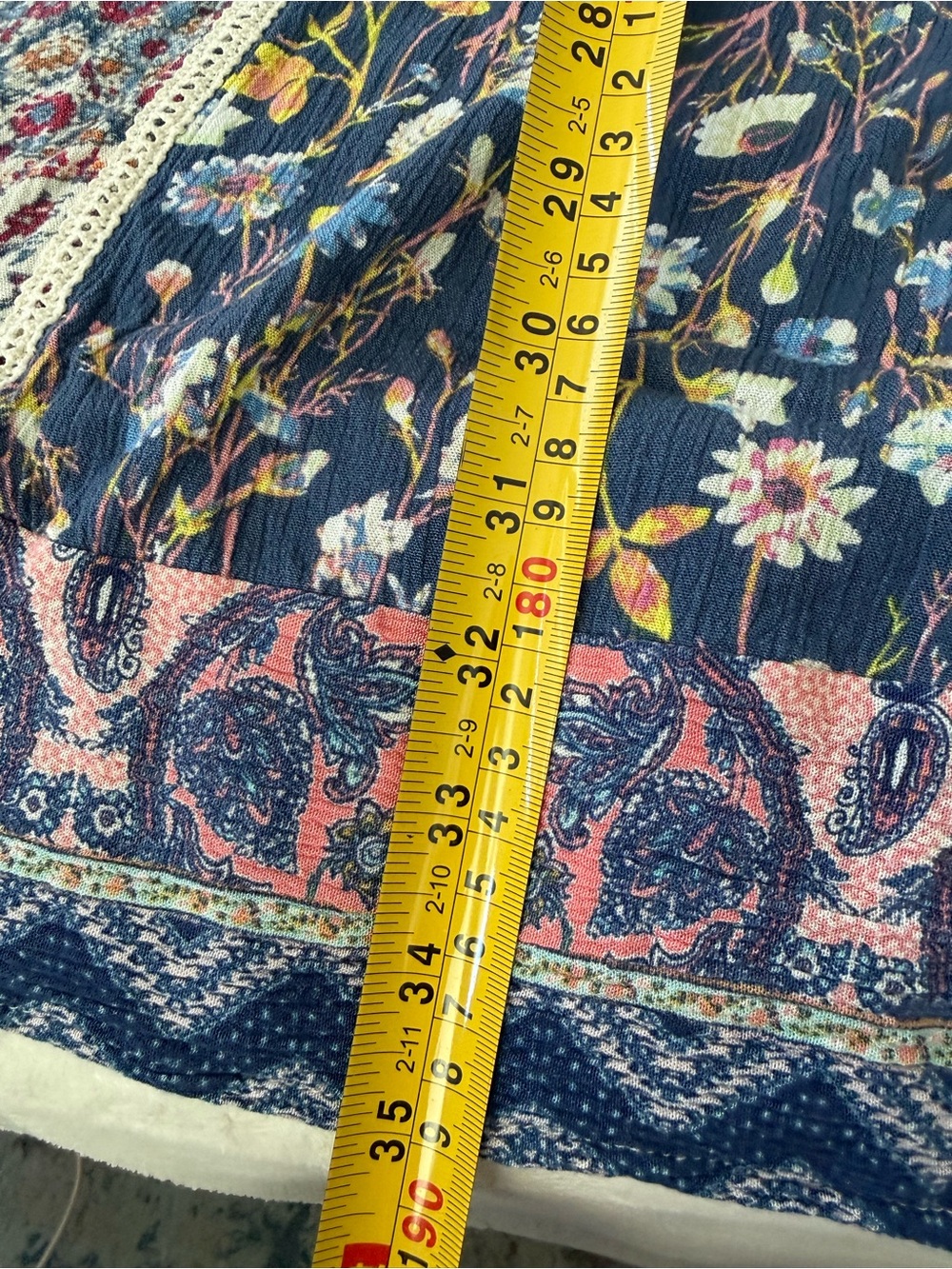 SUNDANCE Blue White and Black Boho Peasant Cottagecore Prairie Midi Dress M E05 - Picture 4 of 5